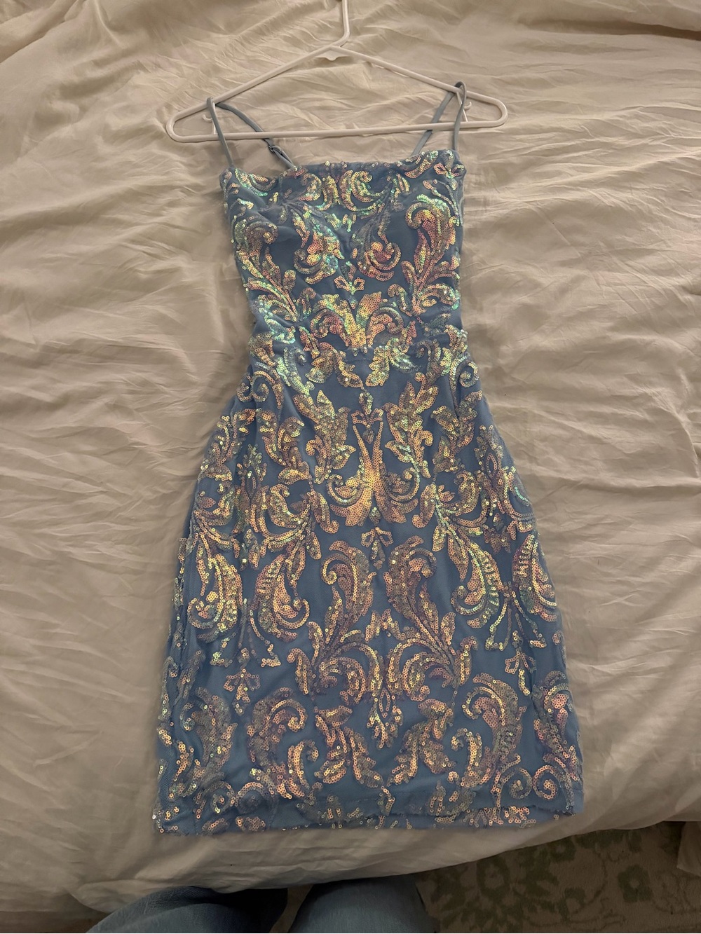Windsor Iridescent Sequin Mini Dress in Blue